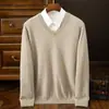 Suéter de cachemira para hombre para otoño e invierno, cuello en V, corte holgado, cuello alto, adecuado para uso business casual, camiseta base de lana para hombre