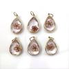 Colgante de gota de agua con borde de cobre de resina multicorte, transparente, flor seca, aproximadamente 14 x 21 mm, para hacer pendientes y collares hechos a mano.
