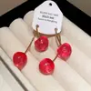 Aguja de Acero Aceite de Goteo de Diamante Pendientes de Cereza Chica Campesina Pendientes Lindos Dulce Fresco Estilo Chica Picante Pendientes Sentido del Diseño Nicho