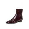 Botas de Cano Curto Retro com Salto Grosso Femininas 2026 Outono Inverno Bico Quadrado Estilo Britânico Botas Chelsea Zíper Lateral Emagrecedoras Botas Individuais Femininas