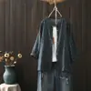 Camisa de gasa de algodón con cuello redondo y estampado floral pequeño estilo japonés para mujer, nuevo modelo 2026, cárdigan casual, ropa de protección solar
