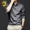 Camisas de Manga Larga para Hombre de Primavera y Otoño, Anti-Arrugas, Sin Planchar, Ropa Formal Profesional, Camisas Elegantes de Seda Helada de Moda, Camisas Negras de Pulgada