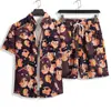 Sanya Travel Hawaii terno Camisa masculina de manga curta Praia à beira-mar Férias Casual Shorts soltos Moda masculina