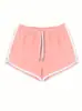 Shorts esportivos femininos Cross-Border, modelo 2025, cor sólida, elástico na cintura, cordão ajustável, modelagem solta, pernas largas, estilo casual, ideais para estudantes.