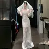 Vestido de Novia Sirena de Encaje Vintage con Tirantes para Novias, Adecuado para Fiestas de Compromiso y Ceremonias