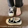 Tênis de lona com velcro estilo universitário feminino novo primavera outono verão sola grossa two-wear sapatos de tecido slip-on