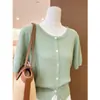 Top de punto tipo cárdigan de manga corta para mujer con diseño de hombro recto, adecuado para figuras petite, nueva colección de verano 2026, estilo francés, ligero
