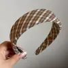 Faixa de cabelo xadrez em tecido coreano para mulheres, faixa larga de esponja estilo universitário, faixa de cabelo com coroa alta para lavar o rosto, acessório de cabelo