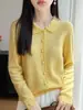 Suéter de punto para mujer 100% lana tejido a mano con ganchillo, calado, cuello polo, delicado y suave, corte holgado, adecuado para ir al trabajo, top de meter