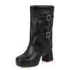 Botas de Mujer para Otoño/Invierno 2026 Modelo de Exportación con Tacón Alto Grueso, Sexy, Tallas Grandes 40-50, Botas de Media Caña de Moda Europea y Americana