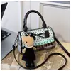 Bolso Boston Patchwork con Lazo de Encaje Negro Menta Bolso de Mano Nuevo Estilo para Mujer con Lunares Bolso de Hombro Cruzado Moderno