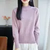Suéter de punto trenzado 100% algodón estilo francés con cuello semi alto para mujer, nuevo modelo 2026, jersey grueso, capa base cálida