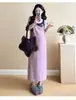 Saia de Tricô para Gestantes 2024 Outono e Inverno Novo Estilo Coreano Fashionável Elegante Emagrecedora Comprimento Médio Saia Tubinho Camisa Base Tendência
