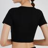 Camiseta deportiva de manga corta con ombligo al descubierto para yoga, de secado rápido, para mujer, para gimnasio, correr, yoga, ajustada.