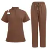 Uniformes de enfermería con cuello mao europeos y americanos, trajes de quirófano con cremallera, ropa de trabajo para salones de belleza y consultorios dentales, conjunto de ropa de trabajo para enfermería de manga corta