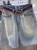 Shorts de Mezclilla Azules Vintage para Mujer, Verano 2026, Delgados de Cintura Alta Adelgazantes de Línea A de Cinco Puntos con Flecos Pantalones de Pierna Ancha