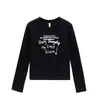 Camiseta de mujer gris, cuello redondo, hombros normales, manga larga, nueva marca de tendencia estilo americano para primavera/otoño con estampado de letras, corte ajustado, top estiloso