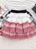 Falda de Pastel Abullonada Cuadros Patchwork de Encaje para Mujer, Nuevo Estilo Primavera/Verano, Falda Dulce de Cintura Alta Línea A para Figuras Petite