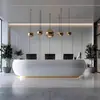 Balcão Frontal de Fibra de Vidro com Formato Especial Pintado em Arco Balcão de Recepção de Empresa Balcão de Caixa de Salão de Beleza Grande Simples de Alto Padrão Bar