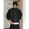 Jaqueta aviador masculina estilo americano, corte justo, resistente à água, à prova de vento e à prova de poeira, modelo curto, com visual cool e robusto, jaqueta bomber com gola alta