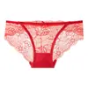 Ropa interior roja para mujer Ropa interior sexy y encantadora para mujer Festive Year de Vida Cintura baja de encaje Malla roja Tangas transparentes