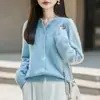 Cárdigan de punto de lana cepillada, suave y mullido, para mujer, cuello redondo, talla petite, color liso, corte holgado, adecuado para usar en capas.