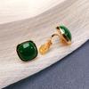 Pendientes Retro Estilo Coreano Verde Palacio para Mujer Sin Perforaciones, de Clip, Elegantes 2026 Nuevos de Moda Accesorios para Orejas tipo Aguja Plateada