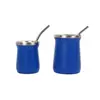 Mini garrafa térmica de aço inoxidável transfronteiriça, caneca de cerveja em couro sintético, copo de café a vácuo de camada dupla com colher, copo de água