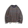 Ropa Vintage Yidao 2026 Otoño Nueva Camiseta de Manga Larga a Rayas de Bloques de Color para Hombres y Adolescentes, Cuello Redondo, Corte Holgado, Camiseta Versátil