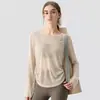Roupas de Yoga Atacado Soltas Esportivas Secagem Rápida Manga Longa Cobertura Feminina Respirável Cordão Emagrecimento Fitness Wear Dropshipping