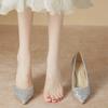 Tacones Altos de Punta, Flats de Lentejuelas para Mujer, Zapatos de Boda de Aguja, Vestido de Noche para Dama de Honor, Zapatos de Mujer, Gran Cantidad, Cristal