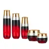 Frasco de vidro cosmético corpo da garrafa gradiente preto vermelho borrifador frasco com pump frasco para essência loção creme envase a vácuo