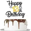Decoración de Pastel Exclusiva Transfronteriza con Brillo Negro Dorado Topper Feliz Fiesta Topper para Pastel de Cumpleaños Topper de Bandera para Pastel de Cumpleaños