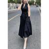 23562 Love Meiyuan Verão 2025 Novo Preto Decote V Sem Mangas Longo Slim Fit Saia Feminina