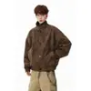 Chaqueta de cuero PU tie-dye estilo americano para hombre, colección de primavera, marca de moda, corte elegante y limpio, chaqueta de cuero corta tipo biker con cuello alto para hombre