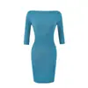Vestido Americano de Un Hombro con Siete Mangas para Mujer Estilo Nuevo de Otoño Estilo Chica Caliente Color Sólido Ajustado a la Cintura Falda de Longitud Media que se Ajusta a la Cadera