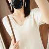 Otoño/Invierno 2025 Nuevo Suéter Tejido Pulóver de Hilo Hilado con Núcleo para Mujer Interior regular Cuello en V Manga Corta Camiseta Básica para Ir al Trabajo