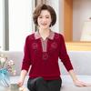 Otoño Nueva Mamá camisa de fondo de manga larga suéter para mujeres de mediana edad y mayores de 50 años suéter bordado top de mujer