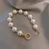 Pulsera de Cobre Micro-Pavimentada con Circonita Perla de Imitación Estilo Coreano Moda Pulsera de Celebridad de Internet Pulsera Elegante Personalizada con Diseño de Perlas para Mujeres