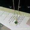 Colar Clavícula Mini Trevo de Quatro Folhas 9mm de Alto Padrão Van Gogh para Mulheres, Flor da Sorte em Prata Pura Pingente em Ouro Rosa 18K