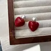 Brincos Ankora Coração Vermelho Pérola para Mulheres Outono e Inverno Novo Estilo Simples Retro Elegante Festivo Exquisite Brincos de Alta Qualidade