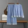 Conjunto de Tricô Xadrez Pied-de-Poule da Moda de Comprimento Médio Estilo Europeu e Americano para Mulheres, Suéter Solto, Conjunto de Duas Peças Suéter Interno Estilo Preguiçoso