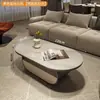 Mesa de centro estilo vintage em rocha sinterizada para sala de estar, uso doméstico, luxo leve, minimalista moderno, tamanho pequeno, formato oval, arte minimalista, toque de alta qualidade