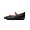 Novo Estilo Francês Estilo Gentil Uma Tira Bico Fechado Boca Rasa Prata Mary Jane Sapatos Femininos com Aumento Oculto de Altura e Solado Grosso