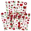 5 adesivos florais transparentes de PET de rosas vermelho-fogo, flores de planta, capa de celular INS, material para diário, adesivos DIY