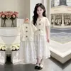 2026 Novo Estilo Floral Manga Curta Doce Estilo Princesa Acabamento em Renda Vestido Bolo Conjunto de Duas Peças para Meninas Mais Velhas