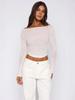 Top Feminino 2025 Estilo Europeu e Americano Cor Sólida Ombro a Ombro Manga Longa Slim Fit Cropped Malha Transparente Estilo Curto