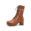 Novas Botas Femininas Outono e Inverno Borda de Renda Cadarço Cano Curto Botas Martin Sapatos de Salto Médio Grosso Lista de Desejos da Amazon Comércio Exterior