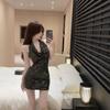 Estilo Hong Kong palco estilo sexy garota quente lantejou dourado halter Costas nuas cintura apertada saia vestido justo bainha mulheres