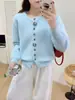Cardigan de Punto de Flor Estéreo de un Solo Botón, Suéter Chaqueta de Terciopelo Imitación de Visón Suave con Cuello Redondo para Mujer, Nuevo Estilo Primavera 2026